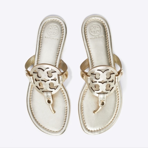 New Tory Burch Gold Miller Sandals - Picture 3 of 8